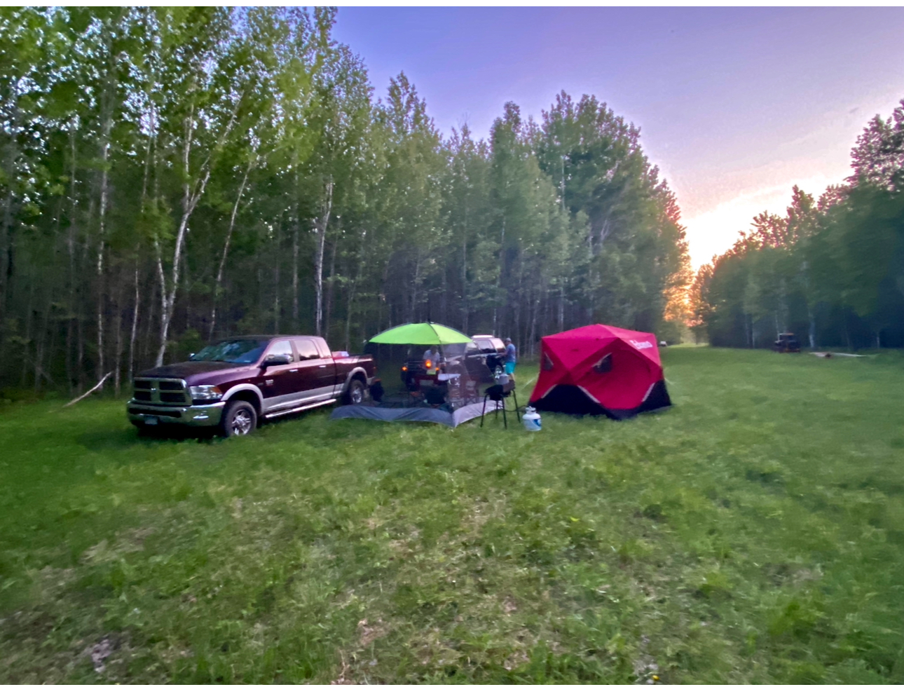 Camp setup at dusk